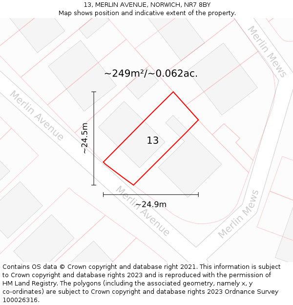 13, MERLIN AVENUE, NORWICH, NR7 8BY: Plot and title map