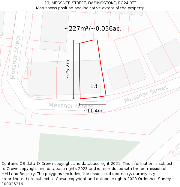 13, MESSNER STREET, BASINGSTOKE, RG24 9TT: Plot and title map