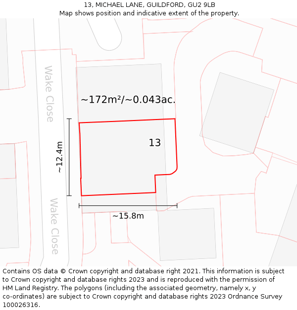 13, MICHAEL LANE, GUILDFORD, GU2 9LB: Plot and title map