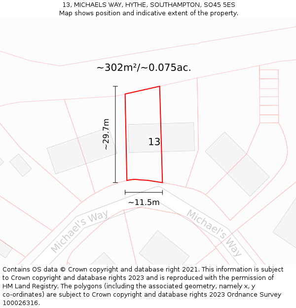 13, MICHAELS WAY, HYTHE, SOUTHAMPTON, SO45 5ES: Plot and title map