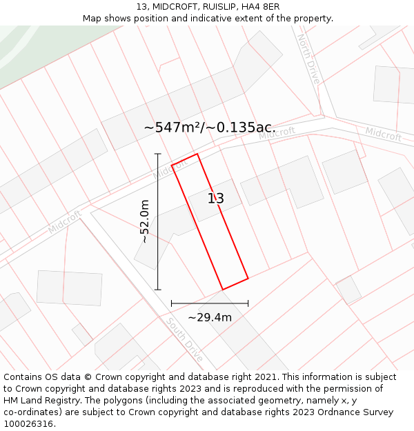 13, MIDCROFT, RUISLIP, HA4 8ER: Plot and title map