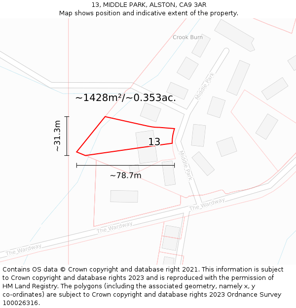 13, MIDDLE PARK, ALSTON, CA9 3AR: Plot and title map