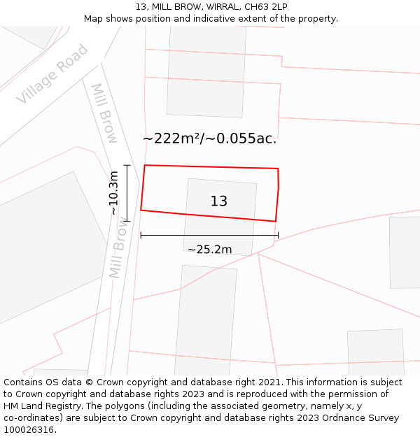 13, MILL BROW, WIRRAL, CH63 2LP: Plot and title map