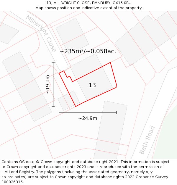 13, MILLWRIGHT CLOSE, BANBURY, OX16 0RU: Plot and title map