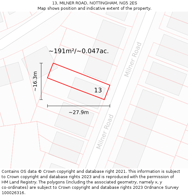 13, MILNER ROAD, NOTTINGHAM, NG5 2ES: Plot and title map