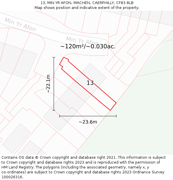 13, MIN YR AFON, MACHEN, CAERPHILLY, CF83 8LB: Plot and title map