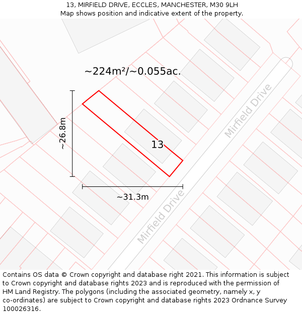 13, MIRFIELD DRIVE, ECCLES, MANCHESTER, M30 9LH: Plot and title map