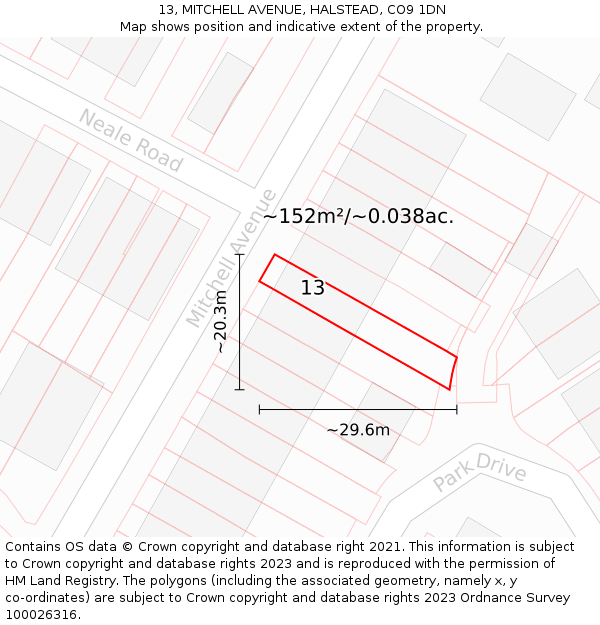 13, MITCHELL AVENUE, HALSTEAD, CO9 1DN: Plot and title map