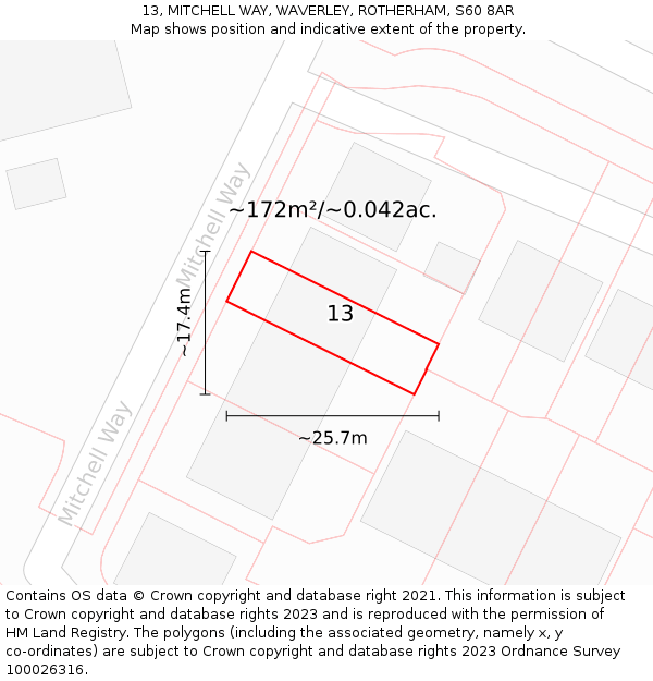 13, MITCHELL WAY, WAVERLEY, ROTHERHAM, S60 8AR: Plot and title map