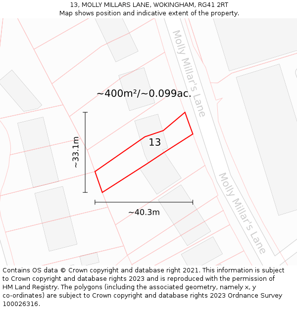 13, MOLLY MILLARS LANE, WOKINGHAM, RG41 2RT: Plot and title map