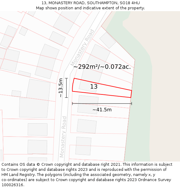13, MONASTERY ROAD, SOUTHAMPTON, SO18 4HU: Plot and title map
