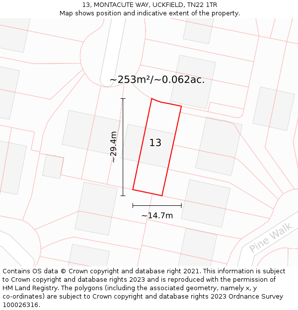 13, MONTACUTE WAY, UCKFIELD, TN22 1TR: Plot and title map