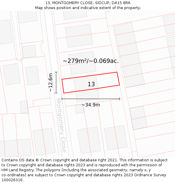 13, MONTGOMERY CLOSE, SIDCUP, DA15 8RA: Plot and title map