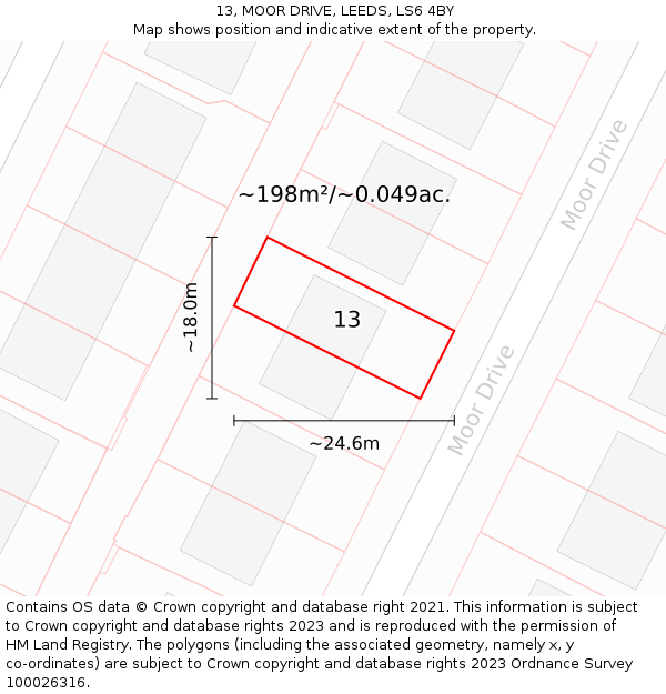 13, MOOR DRIVE, LEEDS, LS6 4BY: Plot and title map