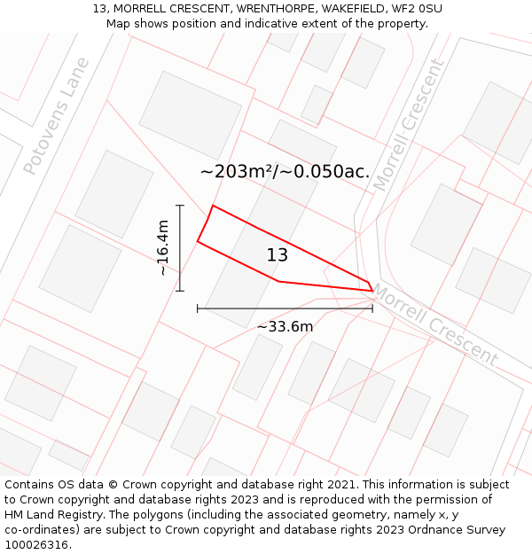 13, MORRELL CRESCENT, WRENTHORPE, WAKEFIELD, WF2 0SU: Plot and title map