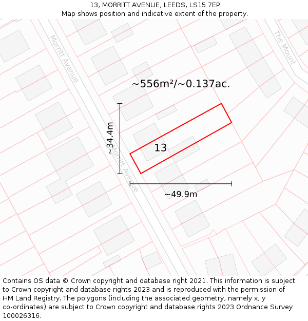 13, MORRITT AVENUE, LEEDS, LS15 7EP: Plot and title map