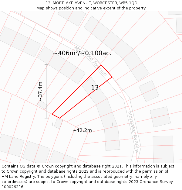 13, MORTLAKE AVENUE, WORCESTER, WR5 1QD: Plot and title map