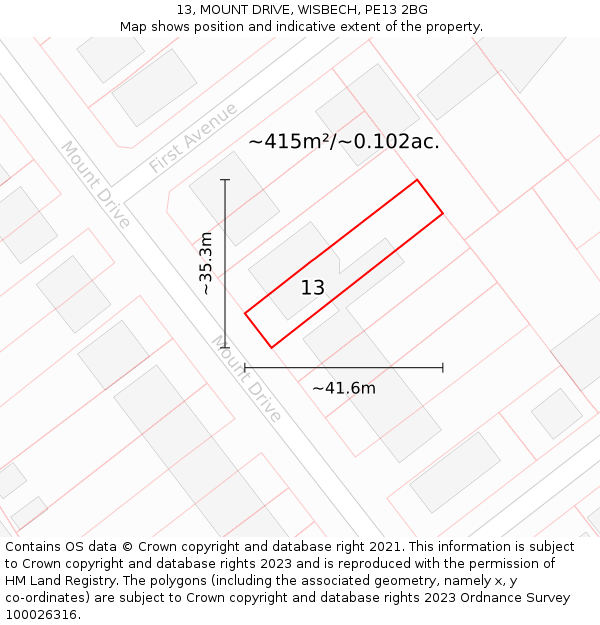 13, MOUNT DRIVE, WISBECH, PE13 2BG: Plot and title map