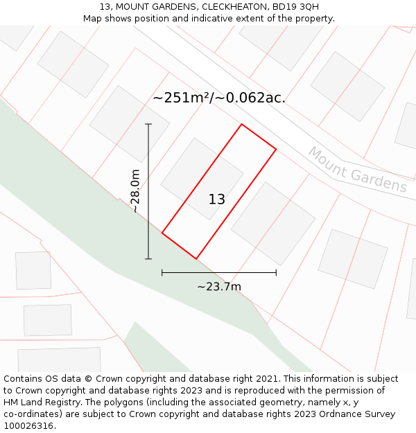13, MOUNT GARDENS, CLECKHEATON, BD19 3QH: Plot and title map