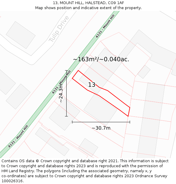 13, MOUNT HILL, HALSTEAD, CO9 1AF: Plot and title map