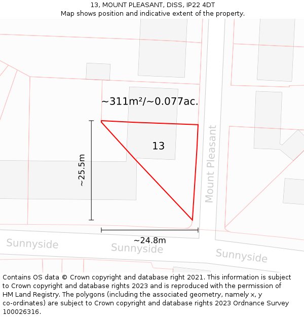 13, MOUNT PLEASANT, DISS, IP22 4DT: Plot and title map