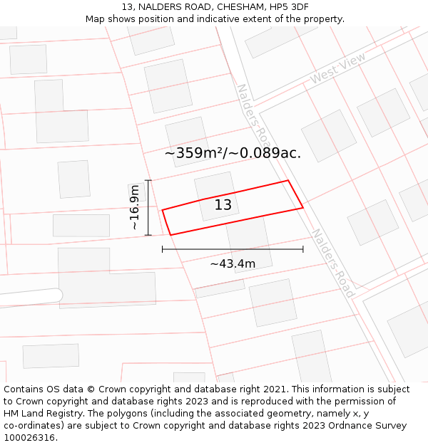 13, NALDERS ROAD, CHESHAM, HP5 3DF: Plot and title map