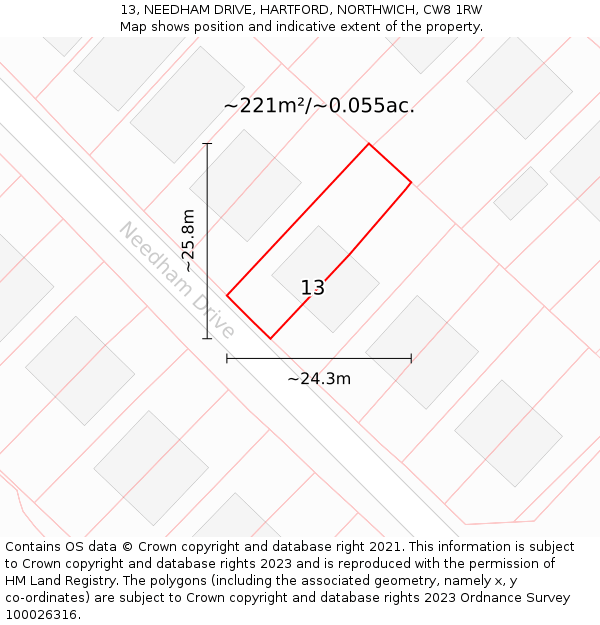 13, NEEDHAM DRIVE, HARTFORD, NORTHWICH, CW8 1RW: Plot and title map