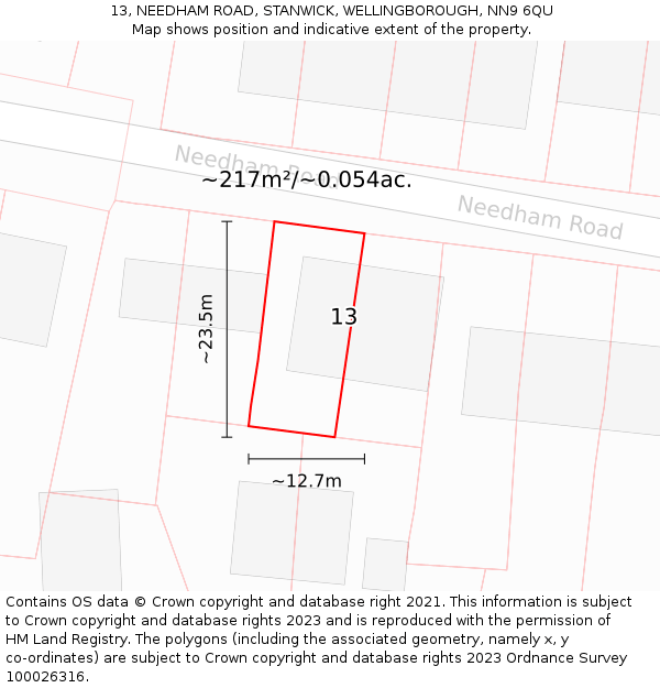 13, NEEDHAM ROAD, STANWICK, WELLINGBOROUGH, NN9 6QU: Plot and title map