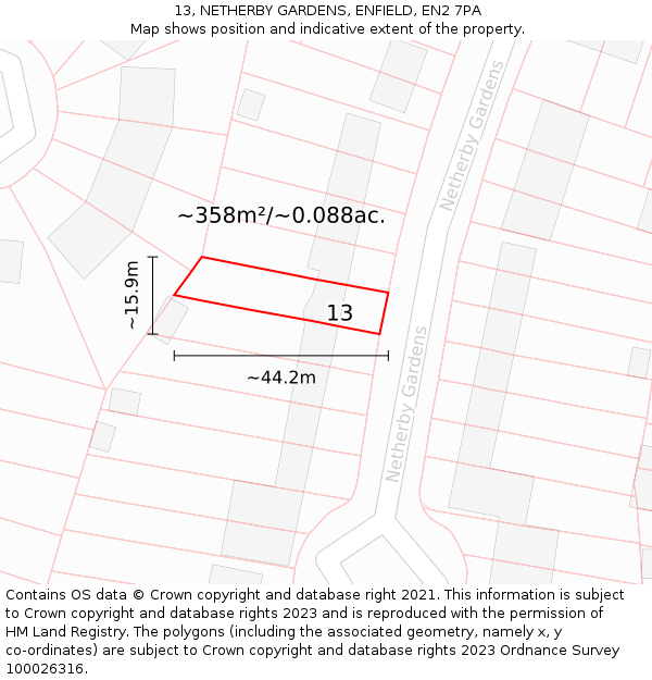 13, NETHERBY GARDENS, ENFIELD, EN2 7PA: Plot and title map
