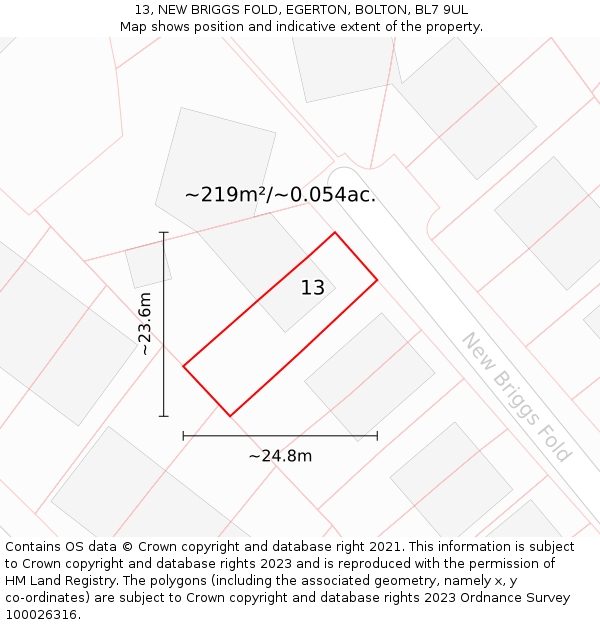 13, NEW BRIGGS FOLD, EGERTON, BOLTON, BL7 9UL: Plot and title map
