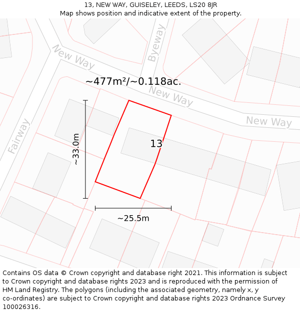 13, NEW WAY, GUISELEY, LEEDS, LS20 8JR: Plot and title map