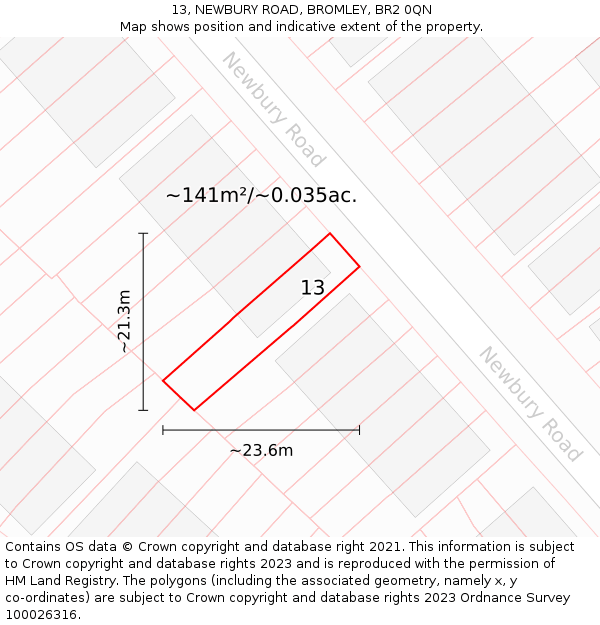 13, NEWBURY ROAD, BROMLEY, BR2 0QN: Plot and title map