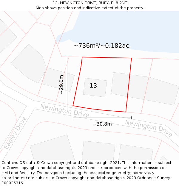 13, NEWINGTON DRIVE, BURY, BL8 2NE: Plot and title map
