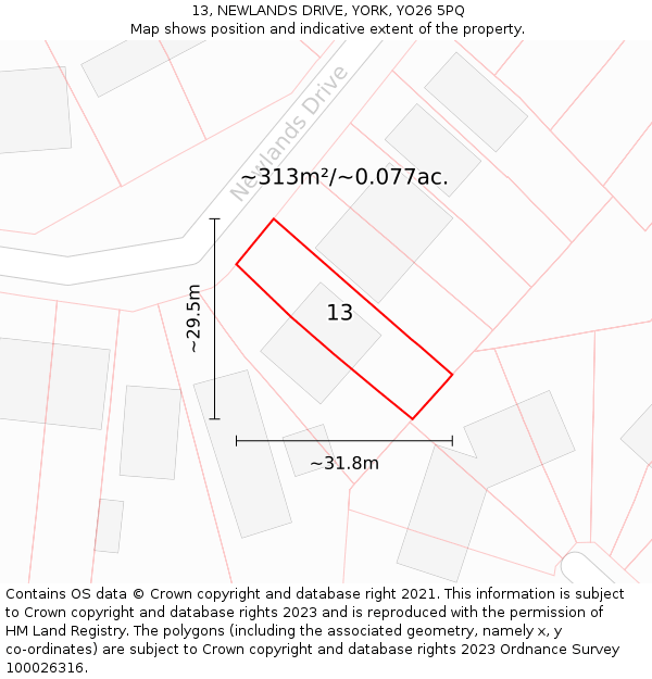 13, NEWLANDS DRIVE, YORK, YO26 5PQ: Plot and title map