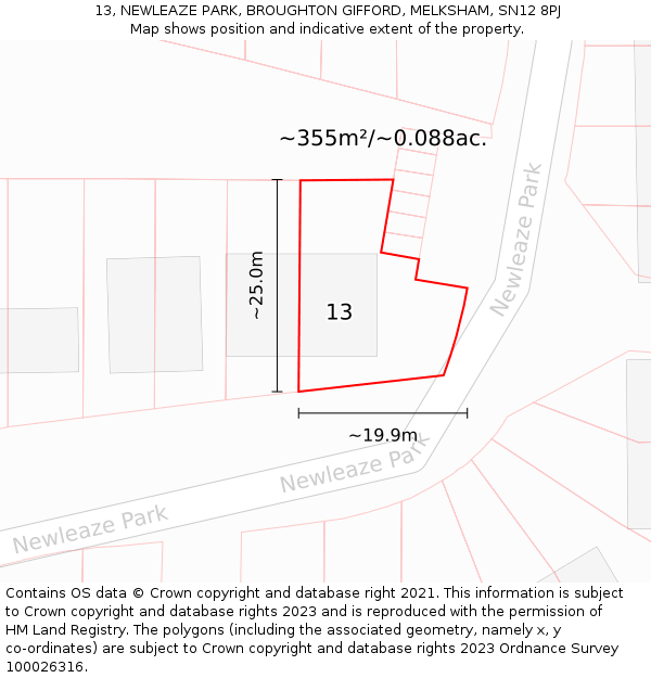 13, NEWLEAZE PARK, BROUGHTON GIFFORD, MELKSHAM, SN12 8PJ: Plot and title map