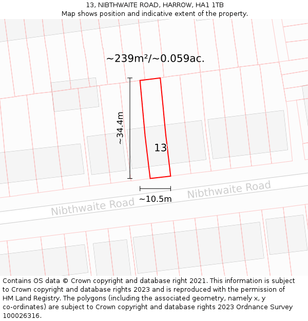 13, NIBTHWAITE ROAD, HARROW, HA1 1TB: Plot and title map