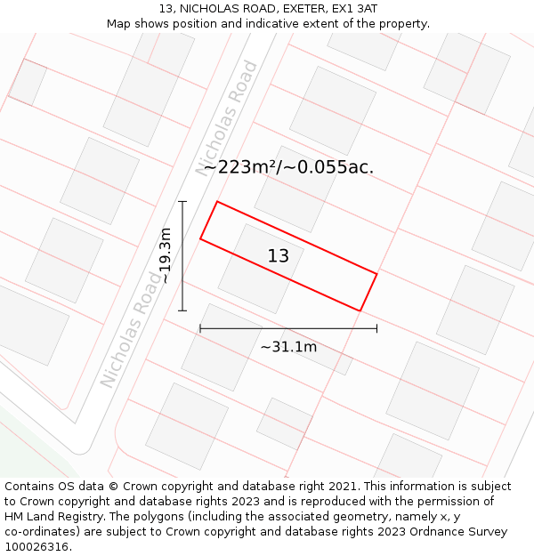 13, NICHOLAS ROAD, EXETER, EX1 3AT: Plot and title map