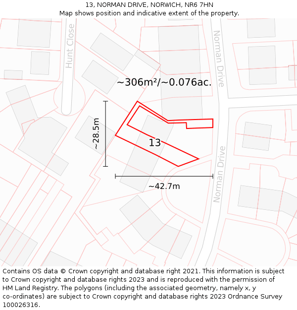 13, NORMAN DRIVE, NORWICH, NR6 7HN: Plot and title map