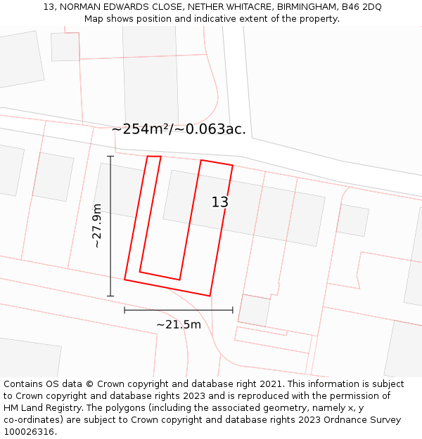 13, NORMAN EDWARDS CLOSE, NETHER WHITACRE, BIRMINGHAM, B46 2DQ: Plot and title map