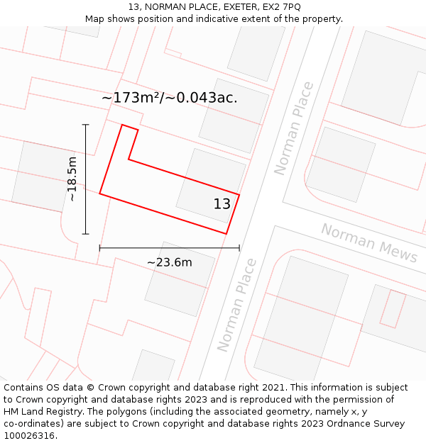 13, NORMAN PLACE, EXETER, EX2 7PQ: Plot and title map
