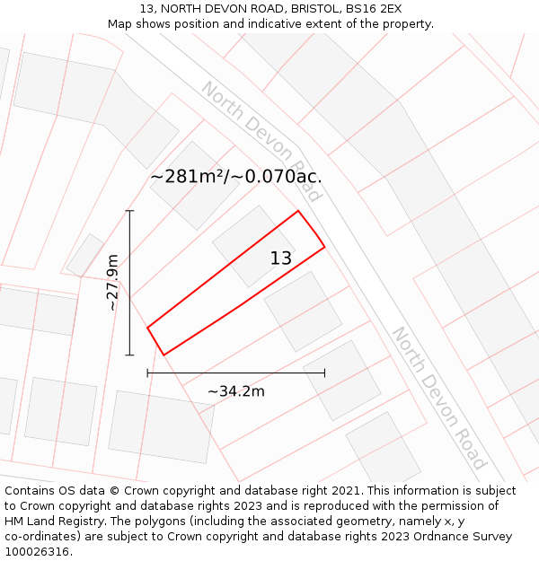 13, NORTH DEVON ROAD, BRISTOL, BS16 2EX: Plot and title map