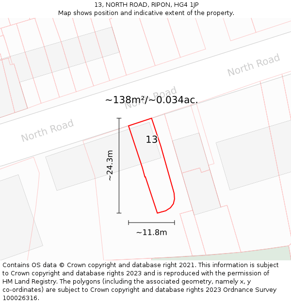 13, NORTH ROAD, RIPON, HG4 1JP: Plot and title map