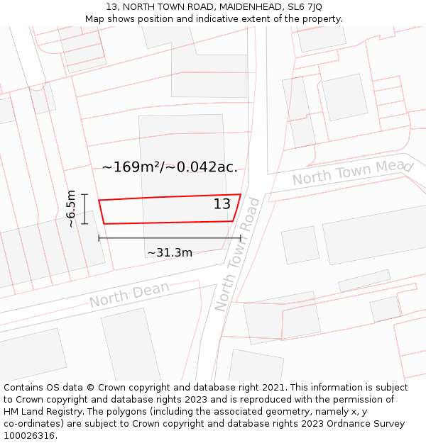 13, NORTH TOWN ROAD, MAIDENHEAD, SL6 7JQ: Plot and title map