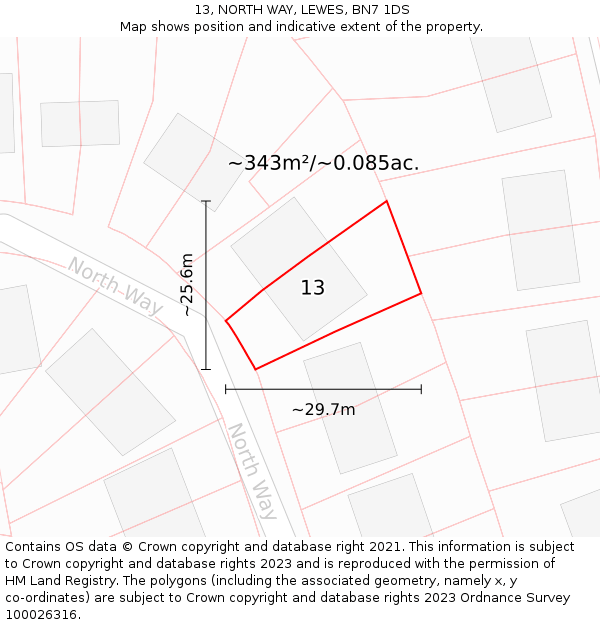 13, NORTH WAY, LEWES, BN7 1DS: Plot and title map