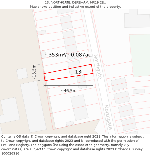 13, NORTHGATE, DEREHAM, NR19 2EU: Plot and title map