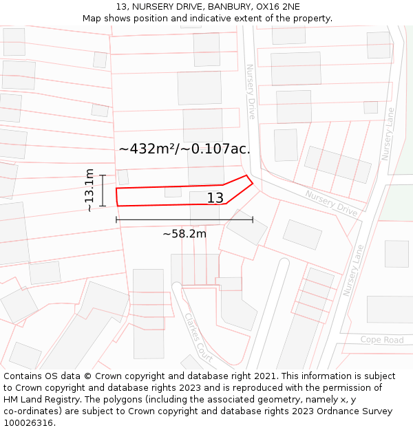 13, NURSERY DRIVE, BANBURY, OX16 2NE: Plot and title map