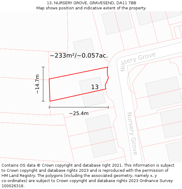 13, NURSERY GROVE, GRAVESEND, DA11 7BB: Plot and title map