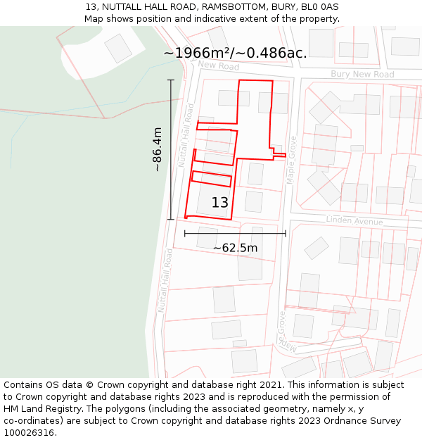 13, NUTTALL HALL ROAD, RAMSBOTTOM, BURY, BL0 0AS: Plot and title map