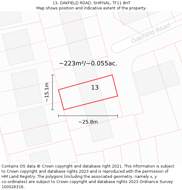 13, OAKFIELD ROAD, SHIFNAL, TF11 8HT: Plot and title map