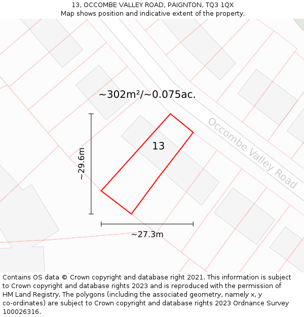 13, OCCOMBE VALLEY ROAD, PAIGNTON, TQ3 1QX: Plot and title map